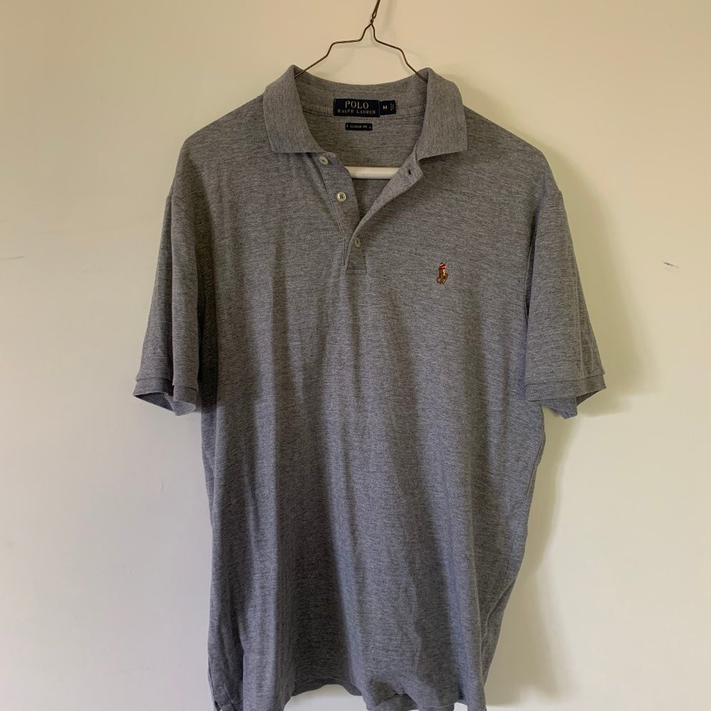 POLO Heather Gray Men's Polo, Medium